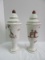 Pair - Baum Brothers Style Eyes Collection Animal Landscape Covered China Urns
