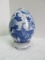 Blue/White Bird & Floral Landscape Oriental Design Porcelain Egg w/ Base