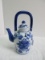 Porcelain Blue/White Oriental Foliage Design Teapot w/ Lid & Center Arched Handle