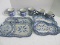 10 Pieces - Temp-Tation Presentable Ovenware Snack Trays w/ Cups Blue Old World Pattern