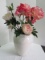 Transitional Modern White Glazed Cupped Vase w/ Silk Peonies