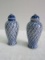 Pair - Centrum Ceramics Blue/White Diamond Pattern Ginger Jar Style Salt & Pepper Shakers