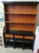 Colonial Style Knotty Pine Hutch China Cabinet on Black 3 Drawers Base