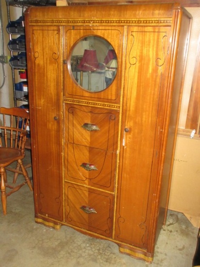 Depression Era Waterfall Style Chifforobe w/ Bakelite Pulls