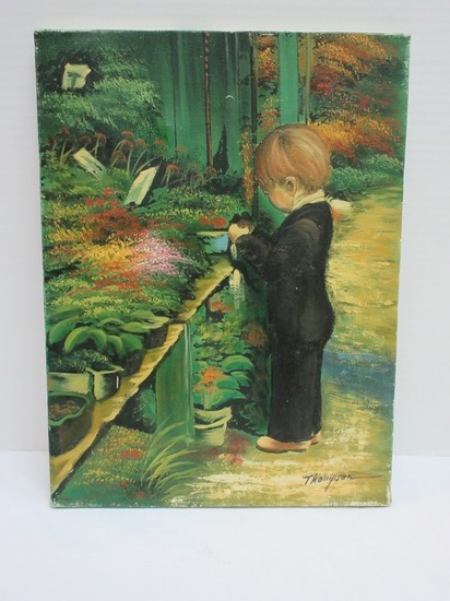 Titled "Budding Garden" Original Art Oil on Canvas Signed Thompson