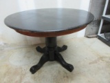 Traditional Pedestal Round Dining Table Black Finish w/ Oak Trim