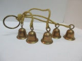 5 Brass Jingle Bells on Braided Shimmer Rope w/ Ring Hook