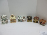 Lot - 3 Molded Ginger Bread Style Lighted Glitter Buildings Toy Shop, Christmas Store