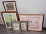 Lot - Framed Prints 2 Botanical Roses in Beaded Trim Frames 13 1/4