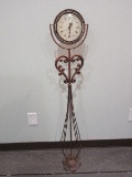 Unique Suspended Quartz Floor Clock Scrolled Heart Shape Accent Metal Antiqued Patina