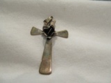 Vintage HOB 925 Mexico Cross Pendant w/ Hand Crafted Rosette 2 1/2