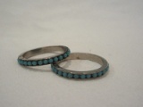 2 Sterling Band Rings w/ Beaded Turquoise Design