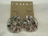 Pair - Tweeds Sterling Silver Flowers & Scrolled Foliage Modern Design Fashion Pierced Earring