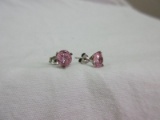 Pair - 925 Pink Solitaire Stone Pierced earrings