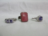 3 Fashion Jewelry Stunning Rings 1 w/ 3 Violet Colored Stones