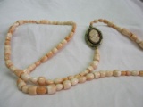Beaded Polished Stone Necklace w/ Double Sided Cameo