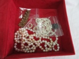Lot - Faux Pearl Necklace, Piece Earrings & Bracelet