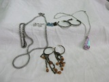Lot - Rhinestone Bracelet, Hoop Earrings Missing Few, Pair Azure Solitaire Earrings