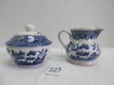 Lot - Churchill China Blue Willow Pattern Creamer, Covered Sugar Bowl