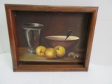 Still Life Bowl & Fruit Original Oil on Canvas Artist Anderson in Pine Frame