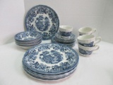 28 Pieces - Churchill China Georgian Collection Blue Willow Pattern Dinnerware