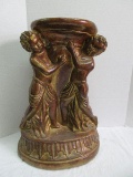 Plaster Figural Putti & Column Plant Stand Gilded Antiqued Patina on Plinth Base