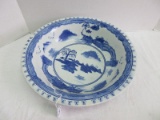 Semi-Porcelain Blue/White Oriental Landscape Pattern Flared Rim 12