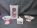 5 Pieces Hofbauer Lead Crystal The Byrdes Collection Ruby Accent Small Chest Box