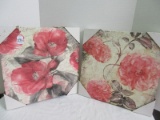 Pair - Pink Rose Buds/Foliage Prints on Canvas