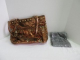 CHI by Carlos Falchi Designer Handbag w/ Storage Bag Bronze Sequins & Beaded Trim