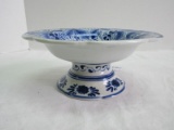 Porcelain Compote Flared Rim Blue/White Oriental Floral/Foliage Design