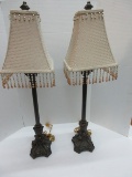 Pair - French Style Resin Lattice & Scrolled Acanthus Leaves Design Base Banquet Lamps