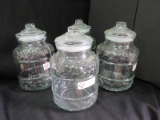 Set - 4 Pressed Glass Canisters Embossed Fruit Pattern Band