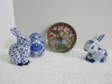 Lot - Blue/White Porcelain Bunny Rabbit Andrea/Other Figurines 5
