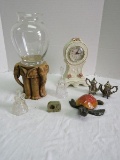 Lot - 2 Crystal Bells, Glass Vase, Porcelain French Style Quartz Accent Clock Embellished