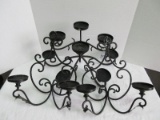 Lot - Pair Double Arm Spanish Style Wall Sconces Scroll/Leaf Design & Wrought Iron Fireplace