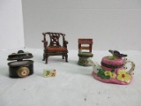 4 Novelty Porcelain Trinket Boxes Camera w/ Photograph, Wishing Well, Chippendale Settee