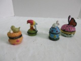 Lot - 3 Porcelain Novelty Trinket Boxes Butterfly w/ Flowers, Perched Parrot