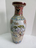 Porcelain Asian Equestrian Hunt Scene Hand Painted Large Vase w/ Flared Rim