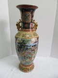 Stunning Porcelain Oriental Geisha Woman Garden Theme Double Handled Vase