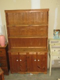 Knotty Pine Farm House Open Hutch 4 Panel Doors Cabinet Base 2 Piece Natural Finish