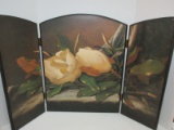 Trifold Accent Fireplace Decorative Screen Still Life Magnolia Flowering Buds