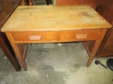 Oak 2 Drawer Writing Desk w/ Wooden Pegs Construction Top