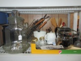 Shelf Lot - Kitchen Utensils 2 Wooden Rolling Pins, Pepper Mill, Dispenser Bottles
