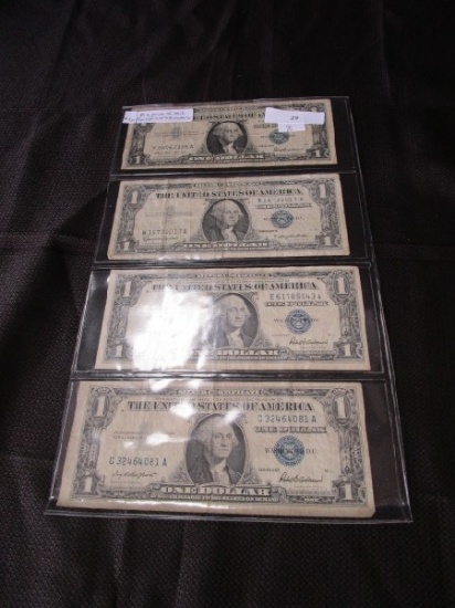 4 Pack of Old One Dollar Silver Certificate Bills