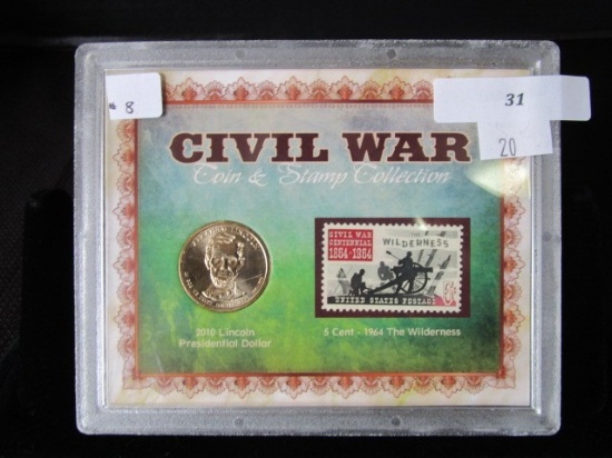 Civil War Coin & Stamp Collection Uncirculated 2010 Lincoln Head Dollar