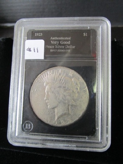 1923 Authenticated Very Good Peace Silver Dollar in Case