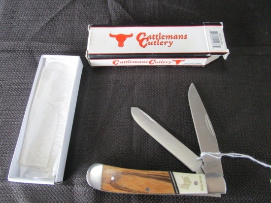 Cattlemans Cutlery Snapback Folding Knife Bronco Series, Stainless Steel in Original Case