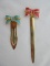 Pair - Brass Bookmark & Letter Opener w/ Enamel Pink/Turquoise Bow Accents