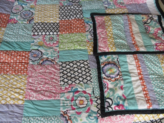 P.B Teen Colorful Block Pattern Quilt w/ 2 Shams